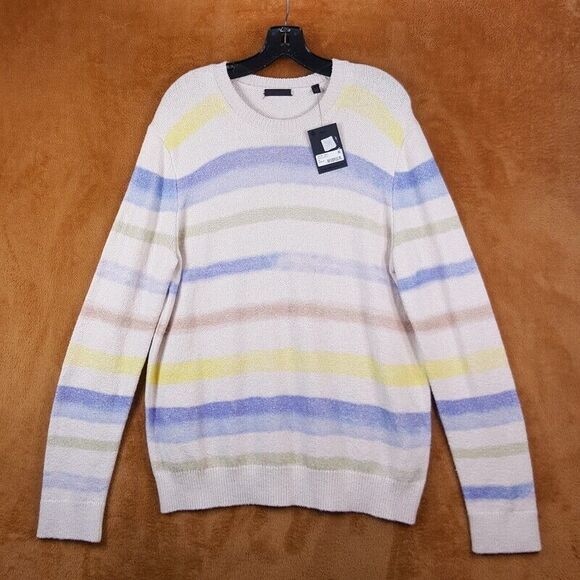 ATM Sweater Mens Medium Cream Painted Stripe Pullover Cotton Blend Knit $395 - Picture 2 of 9